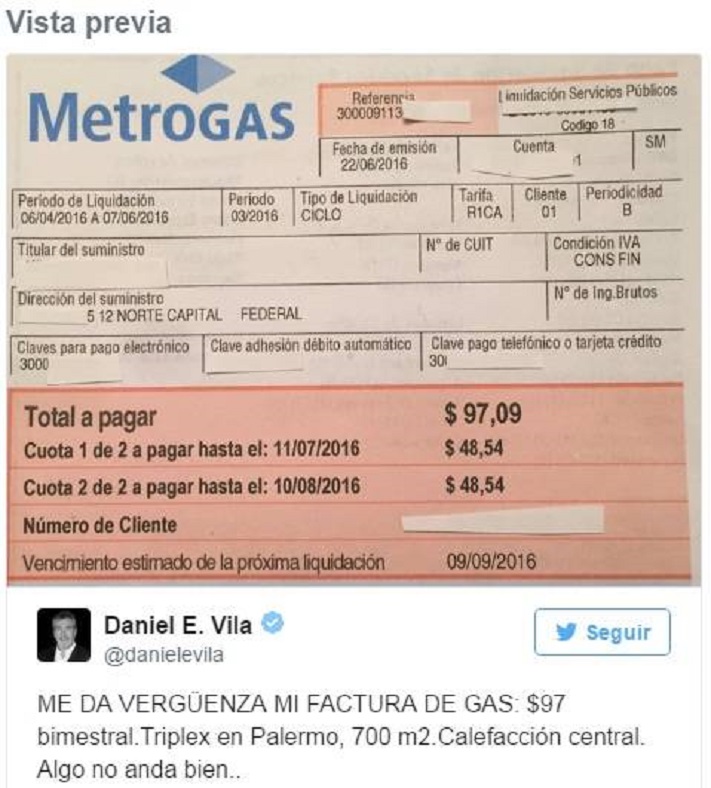 Gas y descontrol: el empresario Daniel Vila pagó 90 pesos por un departamento de 700m2