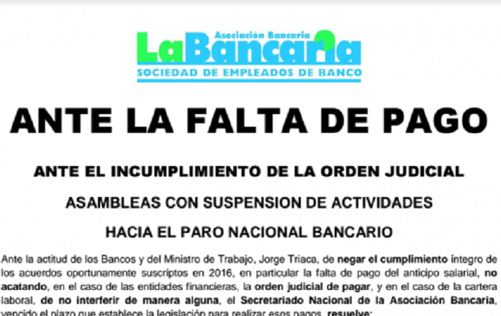 Habrá paro de bancarios este jueves y viernes