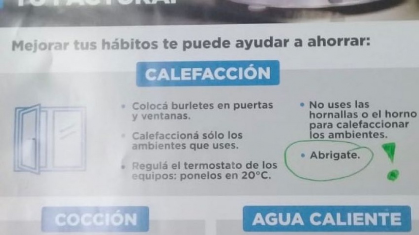Indignación con Camuzzi: en las facturas te recomienda abrigarte