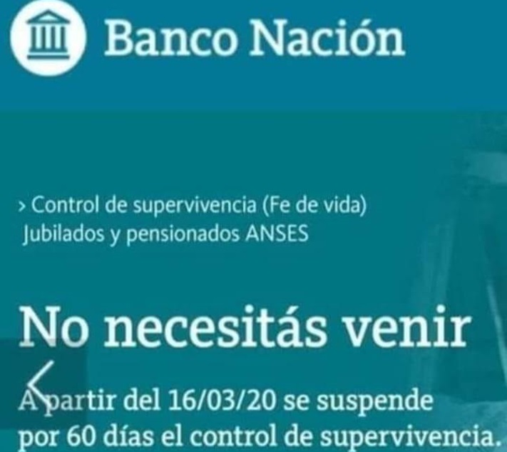 Jubilados: el Banco Nación suspende por 60 días el control de supervivencia
