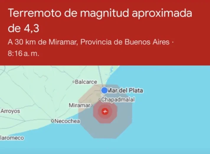 Sismo en la Costa Atlántica: Un temblor de 4.3 a 30 kms de Miramar